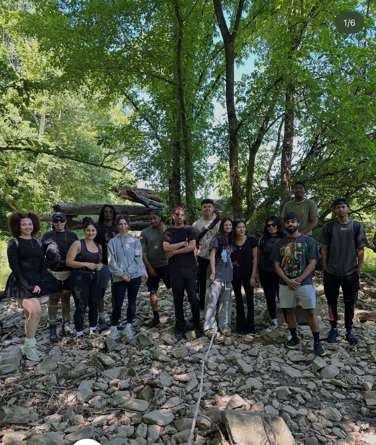 DMVOFFGRID community hiking together on rocks